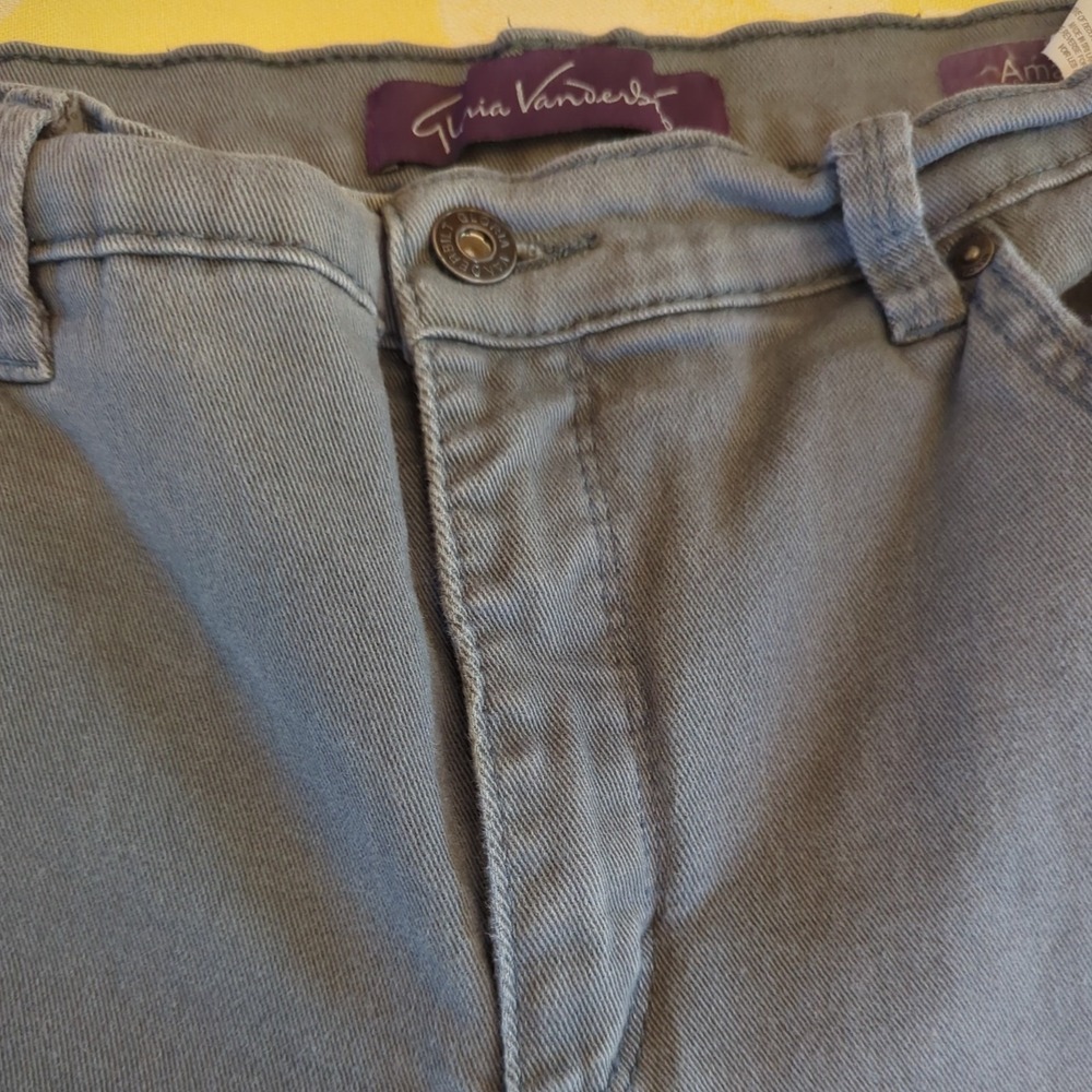 Women Pants Straight Leg Olive Green Denim Gloria Vanderbilt Size 14‎